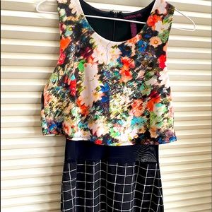 Multi color dress with mesh midsection